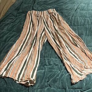 Striped Wide-Leg Pants - Orange, Green, White